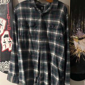 Vans Dark Green and Blue Plaid Shirt size large men